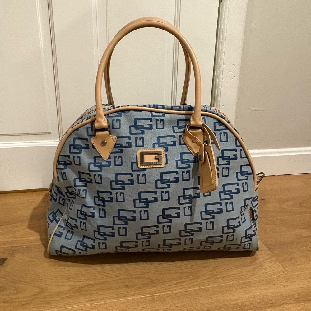 Stylish Blue and Tan Handbag